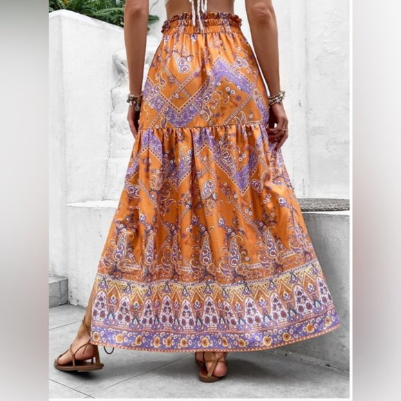 Paisley Print Split Thigh Knot Front Skirt - Picture 4 of 6